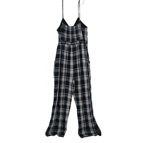 American Eagle Outfitters Black Gray Plaid Jumpsuit Belted Stretch Back Large - Picture 5 of 15